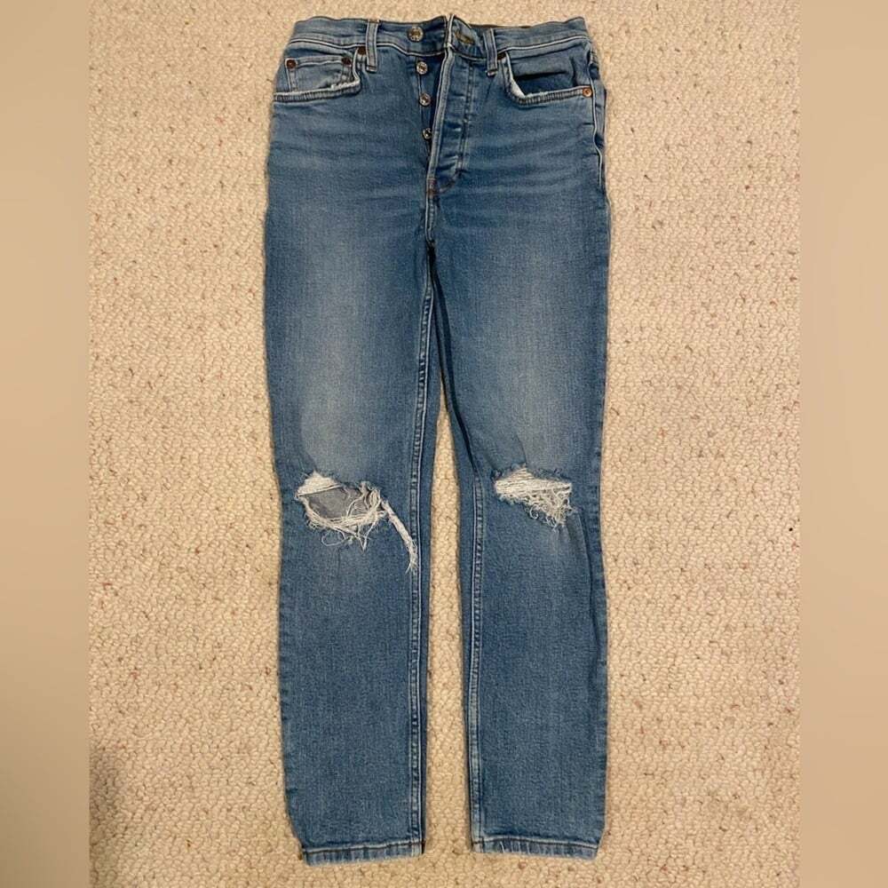 Re/Done Classic Distressed Blue Straight Denim
